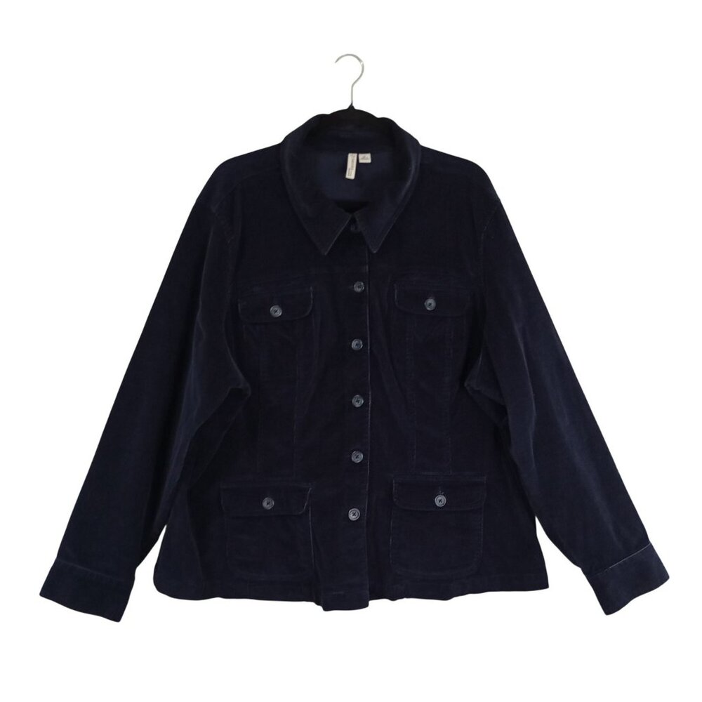 St. Johns Bay Jacket Button-Up Plus Size 3X Navy Corduroy With Pockets Mens